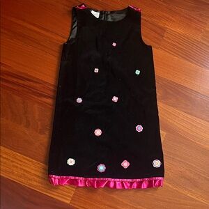 Talbots girls Black velvet Sleeveless Dress with Pink Floral Accents